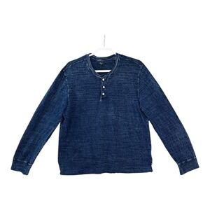 Rails Mens Skhi Henley Shirt XL Indigo‎ Blue Textured Cotton Long Sleeve Casual
